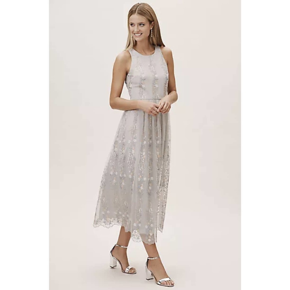 Anthropologie BHLDN Embroidered Parsons Tulle Midi Dress